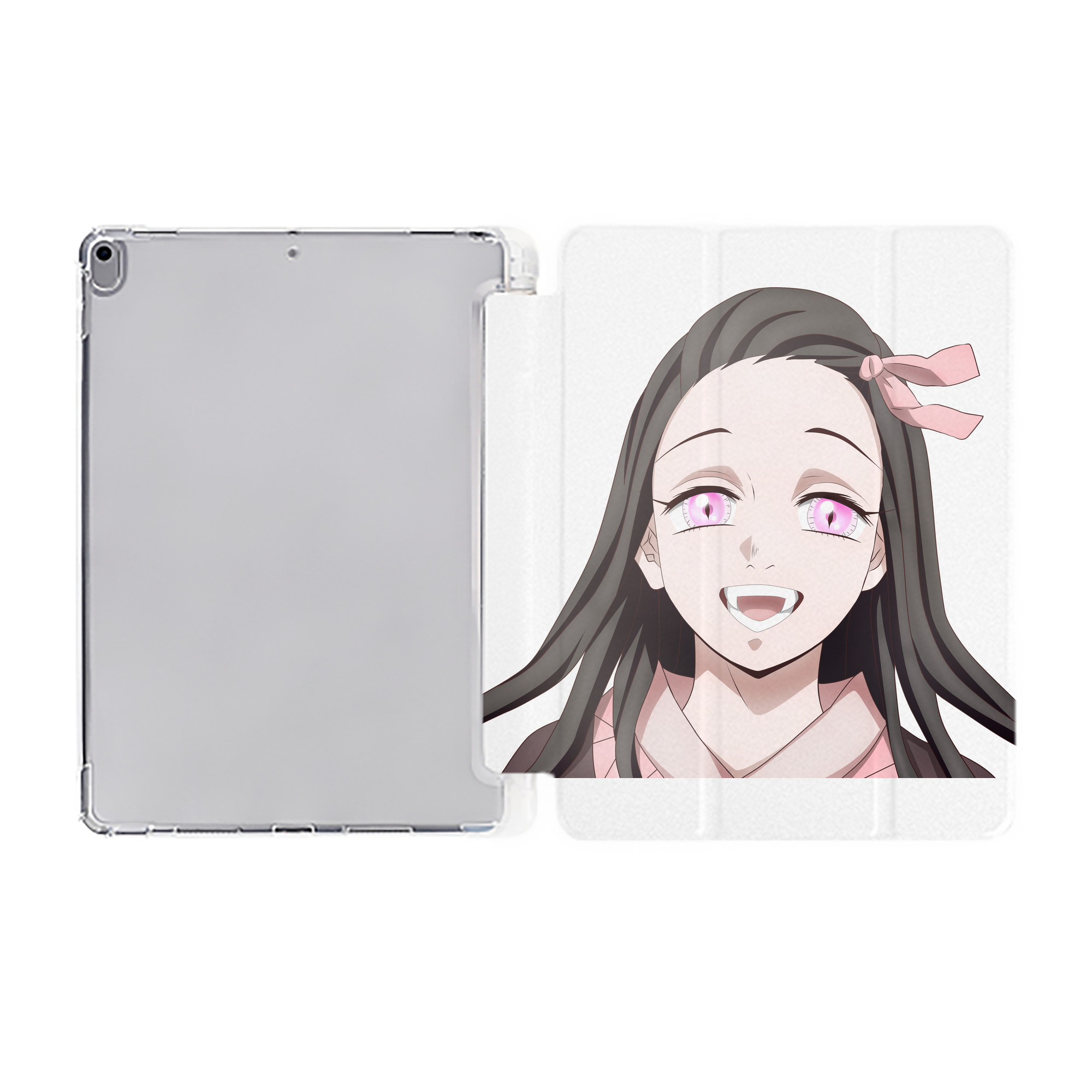 （画像用） 鬼滅の刃（きめつのやいば）竈門 禰󠄀豆子／かまど ねずこ Kamado Nezuko IPad ケース ペン収納付き 三つ折りスタンド PUレザー×シリコン 対応機種9.5/10.5/10.9インチ